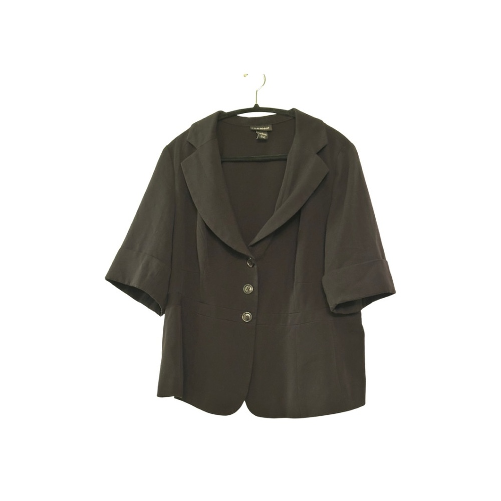 Lane Bryant Black Short-Sleeve Notched Lapel Blazer